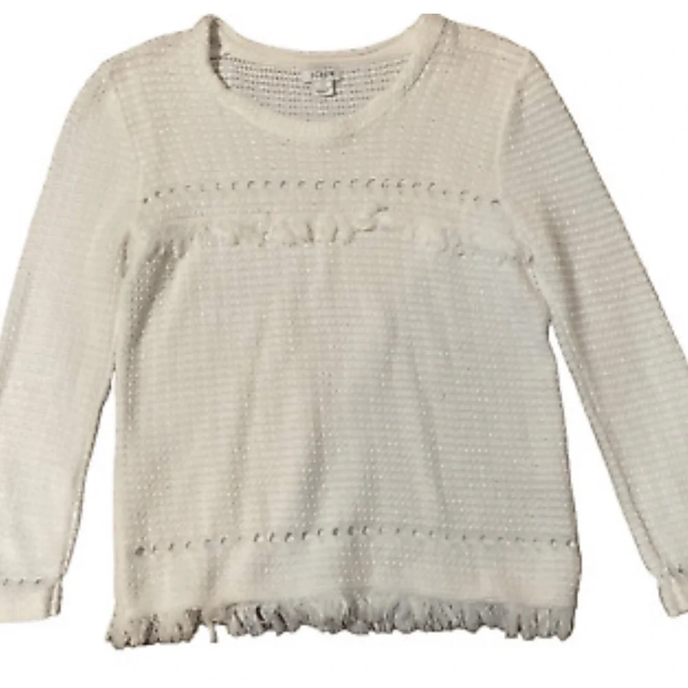 J Crew M Mercantile White Cut Out Sweater w/ Fringe In Excellent Condition! EUC - Picture 2 of 11